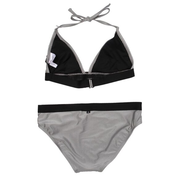 CALVIN KLEIN Swimsuit 2-Piece Logo Bikini Set Platinium Silver Triangle Halter L - Picture 4 of 13
